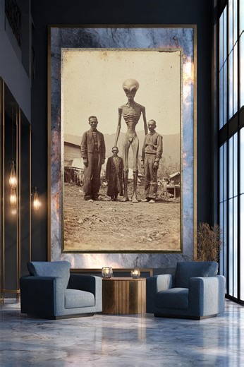 Vintage Alien Encounter Canvas Wall Art, Retro UFO Photograph Style, Surreal Sci Fi Wall Decor Print - Etsy