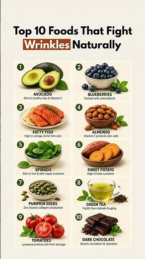 Top 10 Foods That Fight Wrinkles Naturally ✨ #AntiAging #HealthySkin