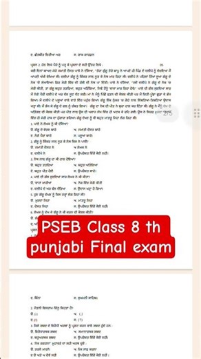 PSEB Class 8 th Punjab 1 st language final exam