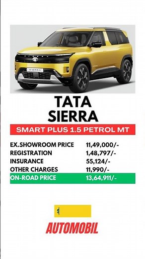 TATA SIERRA SMART PLUS 1.5 PETROL MT ON-ROAD PRICE EXPLAINED| #automobil #tatasierra #tatasierra2025