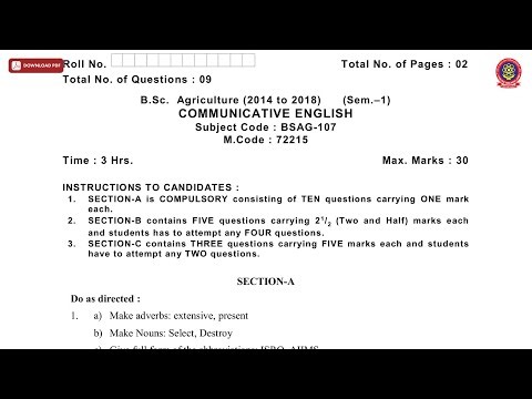 BSC 1ST SEM AG COMMUNICATIVE ENGLISH NOV 2019 | PTU