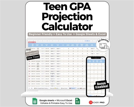 GPA Calculator Spreadsheet for Google Sheets and Excel Grade Projection and Academic Planning Dashboard - Etsy