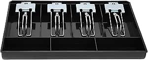 Cash Drawer Register, 13Inch Cash Box Insert Tray Replacement Cashier with Metal Clip 4 Bills/3 Coins for Petty Cash Money Storage Box(black)