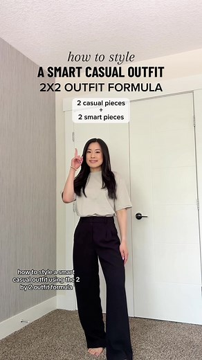 How to style a smart casual outfit using the 2x2 outfit formula ✨ the idea is to mix 2 casual and 2 smart-ish wardrobe pieces to create a more interesting and balanced look. Smart casual is my favourite way to dress, and while I’m not sure if I achieved it here (lol) at least I came out with an outfit I love. Keep the 2x2 outfit formula in mind if you’re looking for an easier way to get dressed! Head to the link in my bio or @shopltk account for outfit details 🖤 https://liketk.it/4bBiE #outfitf