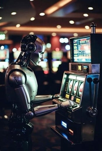 A Futuristic Humanoid Robot Plays Slot Machine #RobotCasino, #FuturisticRobot, #Humanoid