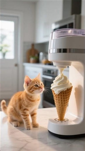 🙀💖🤣(OC-021) The Great Ice Cream Heist! 🍦🐈‍⬛ Hungry Kitten Sneaks a Taste! #FunnyCats #Cute #Shorts