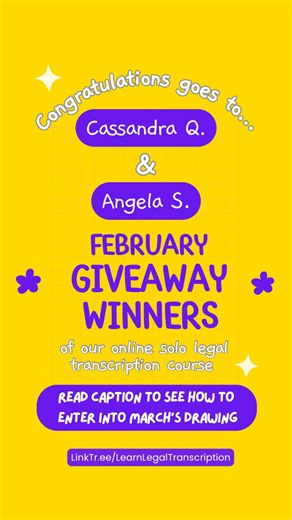 February Legal Transcription Winners + Free Bootcamp Opportunity! 💻 Work From Home