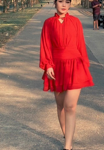 Stylish Park Walk: Bright Red Dress Inspiration