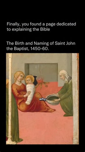 Explaining The Bible on Instagram: "The birth and naming of Saint John the Baptist are detailed in Luke 1:57-80. After Elizabeth, advanced in years and previously barren, conceived miraculously following the angel Gabriel’s announcement to her husband Zechariah, she gave birth to a son. Neighbors and relatives rejoiced at God’s great mercy shown to her. On the eighth day, for the child’s circumcision and naming—a Jewish custom—relatives intended to call him Zechariah after his father. Elizabeth 