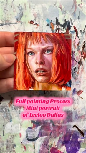 Edith Lebeau on Instagram: "Mini process painting of Leeloo Dallas! She will be part of my mini Halloween series of paintings next week! #Leeloo #movieart #leeloopainting #miniaturepainting #paintingprocessvideo #portraitartist #movieillustration #fifthelementfanart #millajovovich"