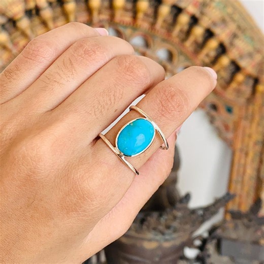 Turquoise Ring, 925 Silver Ring, Oval Blue Turquoise Gemstone Ring, Sterling Silver Double Band, Handmade Turquoise Jewelry, Gift for Her - Etsy
