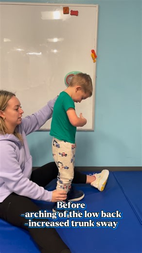 Beelieve Intensive Therapy on Instagram: "This is a great example of how external support can improve internal control. By adding @theratogs.hq with an abdominal X-strap, we’re supporting trunk alignment and improving proprioceptive input. This resulted in decreased ataxic movements and improved standing balance for this friend. The goal isn’t dependency. The goal is better stabilization patterns while learning happens 🐝💛 #intensivetherapy #physicaltherapy #occupationaltherapy #pediatrictherap