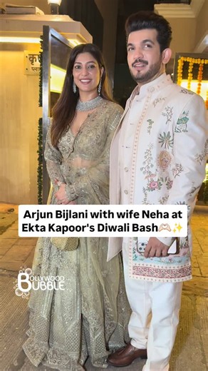 Bollywood Bubble Television on Instagram: "Arjun Bijlani and Neha Swami pose together for the paps at Ekta Kapoor's Diwali celebration❤️ . . . @arjunbijlani @nehaswamibijlani [Arjun Bijlani, Neha Swami, Ekta Kapoor, Bollywood, Bollywood Bubble Telly]"