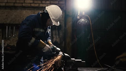 Metal grinder in workshop.