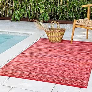 Fab Habitat Outdoor Rug - Waterproof, Fade Resistant, Crease-Free - Premium Recycled Plastic - Striped - Porch, Deck, Balcony, Hallway, Poolside - Cancun - Sunset - 2.5 x 8 ft Runner