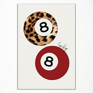 ogyormpi Vintage 8 Ball Poster, Cool Leopard Print 8 Ball Lucky Girl Wall Art, Funky Y2K Aesthetic Apartment Canvas Wall Decor, Cherry Red Girly Coquette Dorm Bedroom Picture 12x16in Unframed