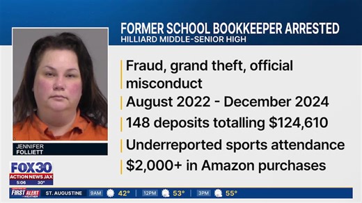 Nassau school bookkeeper arrested, accused of stealing $100K from Hilliard Middle-Senior High