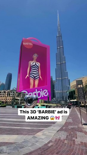 Barbie’s world in 3D 💖 Among the splendor of Dubai’s Burj Khalifa stands a larger-than-life 3D model of Barbie, captivating all with her iconic black and white swimsuit and trendy white sunglasses. Have you seen Barbie yet? 👀📍 Dubai’s Burj Khalifa 🎥 IG: @eyestudioae #barbiemovie #dubai #burjkhalifadubai #barbieworld #dubaitourism #traveltiktok #traveltok