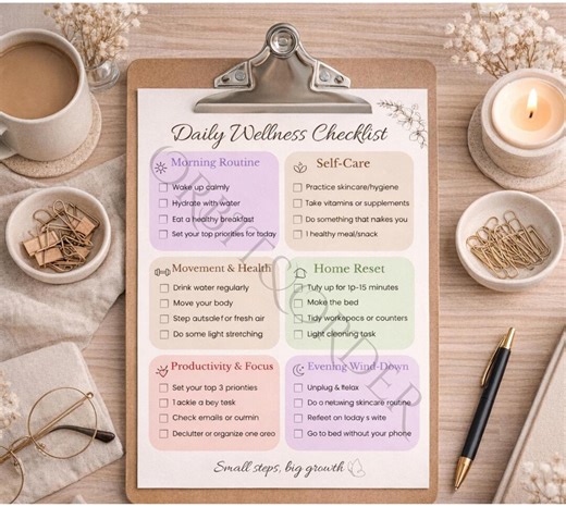 Daily Wellness Checklist Printable | Self Care Routine Planner | Morning and Evening Reset | A4 & US Letter PDF - Etsy