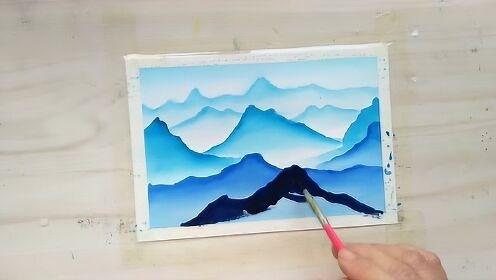 绘画教程，用简单的颜料，画一幅水彩山水画，详细的步骤简单易学