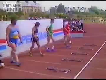 The 1983 BBC Past Masters Superstars 100 meter dash featuring George Best, Clive Sullivan and Geoff Capes. | Superstars Competition