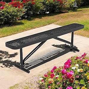 6 FT Park Bench-Outdoor Steel Flat Bench,Metal Backless Benches for Outside, School Benches Commercial Heavy Duty Rectangular Black Park Bench Patio Bench for Garden, Porch, and Park