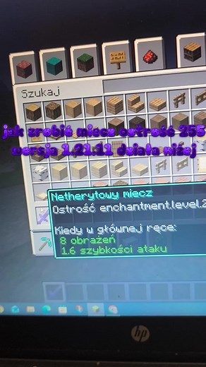 Jak zrobić miecz z ostrością 255 w Minecraft