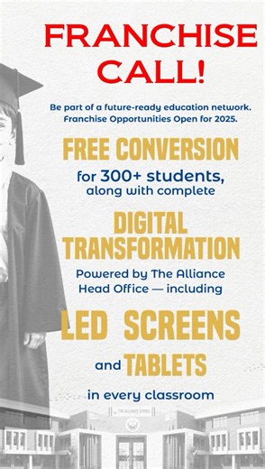 🌟 Become a Franchise Partner of The Alliance School 🌟 A Project of Informatics Group of Colleges Join a schooling system built on innovation, digital learning, strong Islamic values, and proven academic excellence. Backed by Informatics Group of Colleges — a trusted education brand in 100 cities across Pakistan. Why Alliance? • ✔ 100% Digital Classrooms • ✔ Alliance Vision 2030 Academics Portal • ✔ Centralized Assessments & Evaluations • ✔ Monthly Campus Evaluation Visits • ✔ Centralized Finan