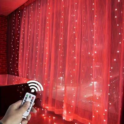 300 LED Curtain String Lights, Fairy String Lights With 8 Light Modes & Remote Controlled, 9.8x9.8ft Indoor Outdoor String Lights For Christmas, Weddings, Party, Bedroom, Wall, Window | SHEIN