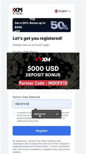 Kod Rakan Kongsi XM: INDOFX10