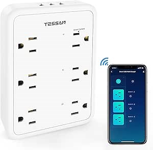 TESSAN Smart Power Strip with 6 Outlet 3 USB, WiFi Wall Smart Outlet Plug with 3 Remote Controll Outlets, Compatible with Alexa Google Assistant for Home Office, Only 2.4 GHz Wi-Fi