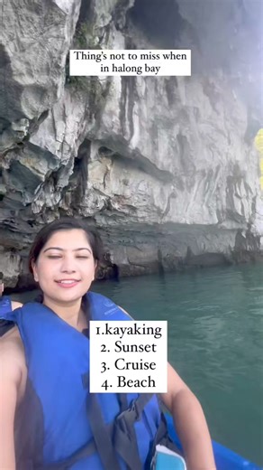 5.1K views · 317 reactions | Things not to miss when in Vietnam Halong bay 1. Kayaking on underwater #caves 2. Enjoy the luxury at the #cruise 3. Sunset from cruise in the middle of #paradise 4. Halong bay beach and water activities | Simran Malik | Facebook