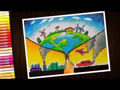 Stop air pollution (save environment) drawing with oil pastel for beginners - step by step