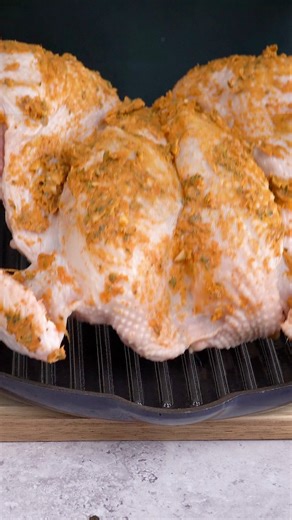 🍗 Juicy, crispy skinned chicken roasted flat so it cooks faster and better. Recipe link in comments 👇 | JoCooks