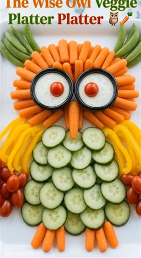 The Wise Owl Veggie Platter 🦉 Who says you shouldn’t play with your food? Give your next gathering a hoot with this sculptural "Wise Owl" crudité board. By layering simple vegetables into feathers and wings, you turn a healthy snack into a viral-ready masterpiece that’s almost too cute to dip. It’s the perfect conversation starter for school parties, woodland-themed showers, or any host looking to elevate the veggie tray. Serves: 6–8 people #VeggieArt #HealthyHosting #OwlPlatter #CruditeGoals #