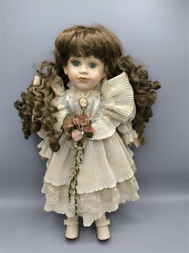 Vintage Porcelain Doll in Victorian Style Lace Dress, Doll With Curly Hair, Luxurious Gift - Etsy