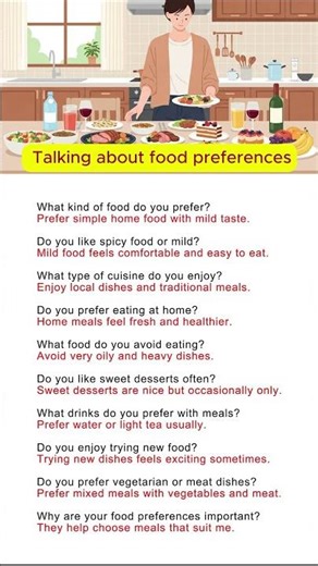 Talking About Food Preferences 🥗 | Useful English Phrases for Sharing Your Choices 🗣️ #english