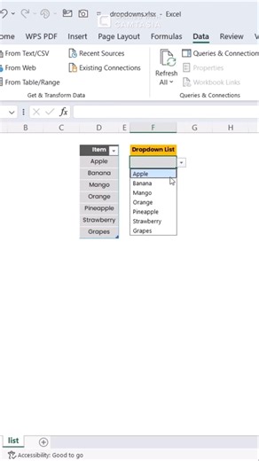 Excel Dynamic Dropdowns with INDIRECT (Auto‑Updating Lists). #ExcelTips #DataValidation #ExcelShorts