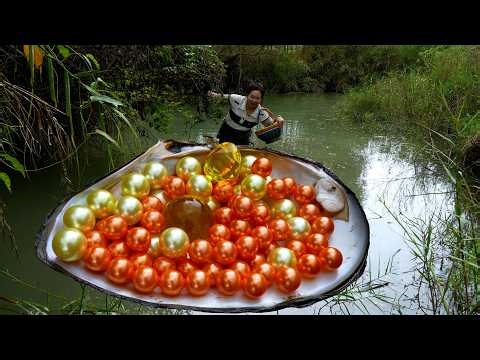 😱🎁🎁The girl discovered giant clams and harvested sparkling golden pearls, so charming