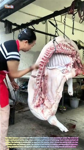 Satisfying Butchery Mastery: Watch a Master Cutter Perfectly Break Down a Whole Pig Carcass! 🐷🔪