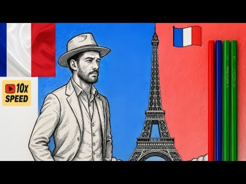 Relaxing 10x Speed Coloring of a French Man in Paris