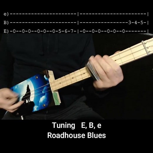 Roadhouse Blues - The Doors Easy Lesson - 3 string Fretless Cigar Box Guitar "No Chat" w tab (slide)