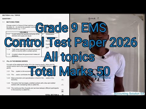 Grade 9 EMS Economics Management Sciences Term 1 | Test Paper for 2026 Part 1