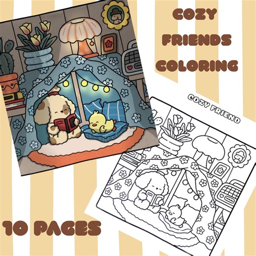 Cozy Friends Digital Coloring Pages | Procreate or Print | Relaxing Coloring| 10 Sheets Bundle| PDF - Etsy