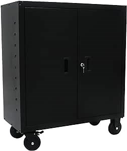 41.6"H Metal Storage Cabinets with Wheels & Locking Doors, Built-in Adjustable Shelves for Office Cabinet, Garage Cabinet, Tool Cabinet, Home, Office, Garage, Classroom Etc - Black - 35.4"W x 15.7"D