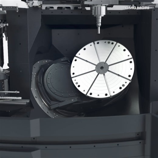 🛠️ The DMU eVo Series is the ultimate solution for 5-axis versatile machining! With a tilting rotary table and a B-axis tilt range of -5 to 110°, the DMU eVo Series gives you maximum production flexibility. Even if your working with a 90° angle rotary table, there's plenty of workspace for your projects. 🙌 #dmgmori #dmgmorinews #InsideTheMachine #DMUeVo #universalmachining #5axis #millturn #CNCmachines | DMG MORI