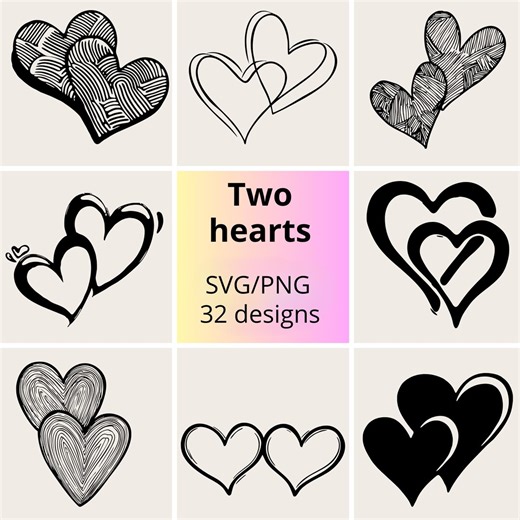 Two Hearts SVG Valentine Bundle | Love Double Heart Romantic Line Art Set (32 Designs) - Etsy