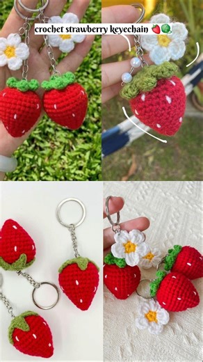 Gift this strawberry keychain to your favourite person 🍓 #crochet #keychain #diykeychain #handmade