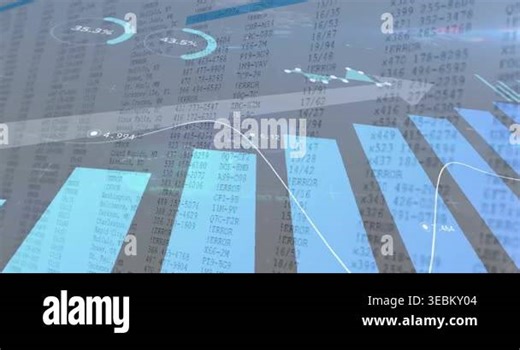 On play animated data viz shifting, bars rising, trend line moving, gauges updating to show trends. Dashboard, 3d, translucent, blue, matrix, curve, glow Stock Video Footage - Alamy