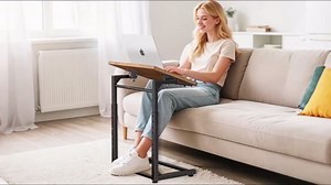 Tv Tray Table, 8-Level Adjustable Height Couch Side Table，90° Tilt Angle foldable End Table, Laptop Table with Phone & Tablet Slot Dinner Tray Desk for Recliner/Sofa/Bed/small Living Room (Brown)